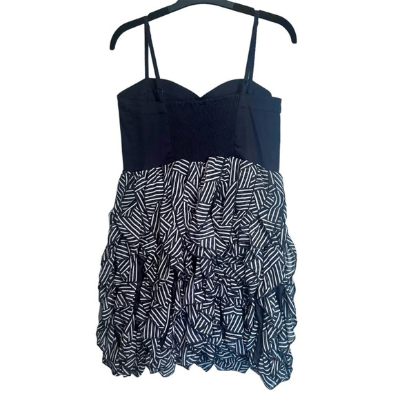 H&M Navy Blue Striped Empire Waist Sleeveless Strap Ruffle Geo Mini Dress Sz  12 - Picture 2 of 12